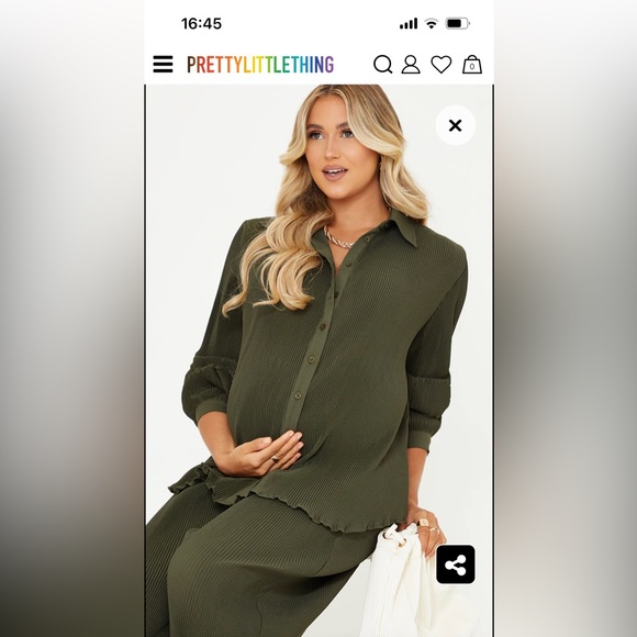 BNWT PLT maternity olive green plissé shirt size UK 14 - Picture 4 of 5